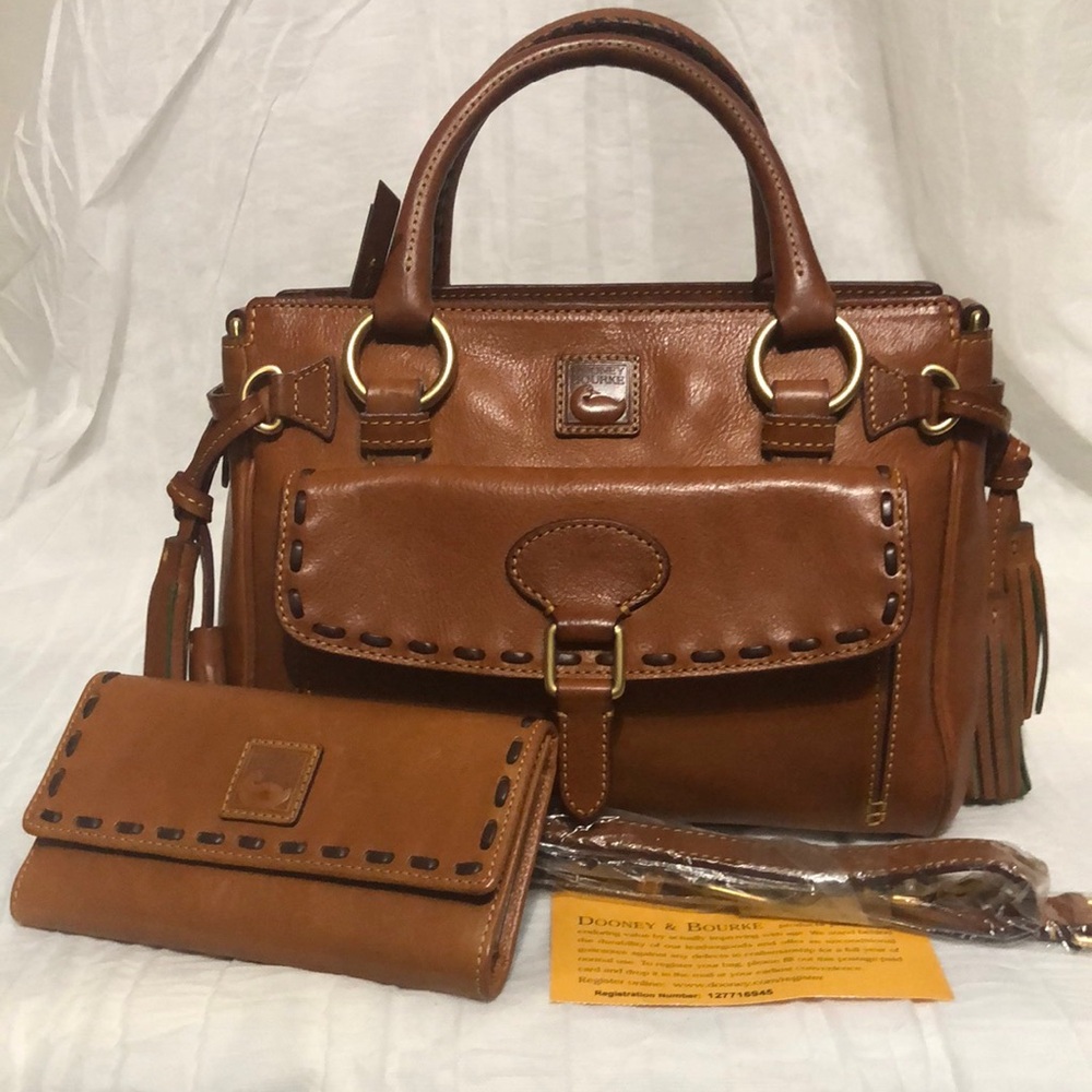 Dooney & Bourke Florentine Med Pocket Satchel  with Matching Wallet EUC
